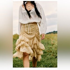 Free People Cream Midi Skirt